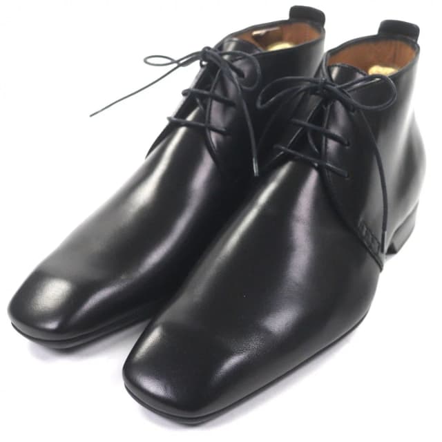 Leather LV Logo Plain Toe Lace Up Ankle Boots Black 6 in Black Leather from The Reluxe, photo 1 of 1