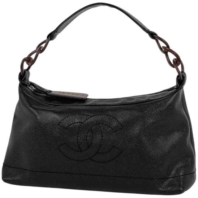Chanel Shoulder Bag CC Logo Wood Chain Caviar Leather Black in Black Caviar leather from The Reluxe, photo 1 of 1