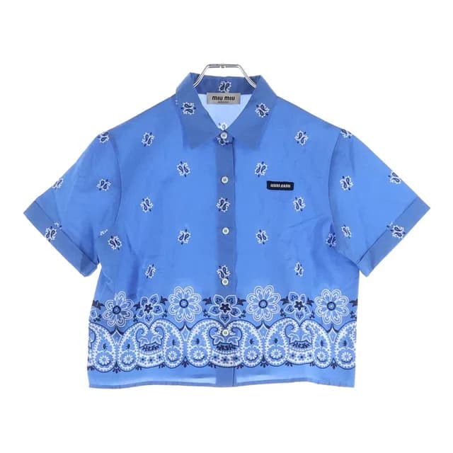 Miu Miu Printed Slub Poplin Shirt Paisley All Over Logo Patch Print Short in Multicolor from The Reluxe, photo 1 of 1