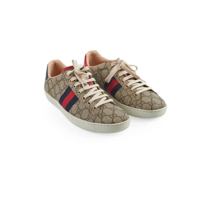Gucci and Ebony GG Supreme Sneakers in Beige Canvas from The Purse Affair, photo 1 of 1