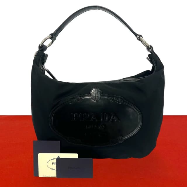 Prada Logo Stamp Tessuto Pocono Nylon Patent Shoulder Bag Black in Black Patent leather from The Reluxe, photo 1 of 1
