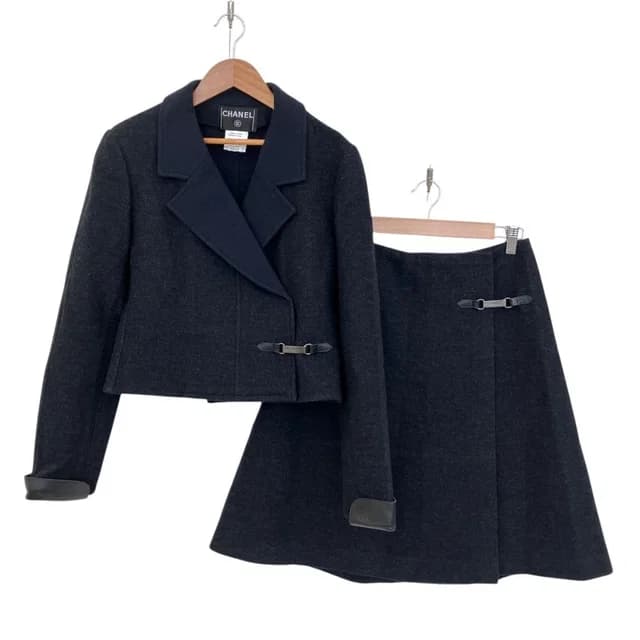 Chanel 00A Vintage Wool Cropped Jacket Wrap Skirt Set Chocol Gray in Grey Wool from The Reluxe, photo 1 of 1