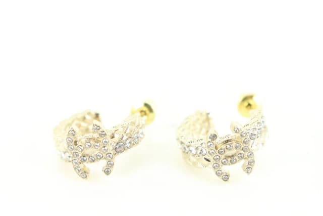 Chanel 23V Gold Quilted Crystal CC Hoop Earrings in Gold from Bagriculture, photo 1 of 1