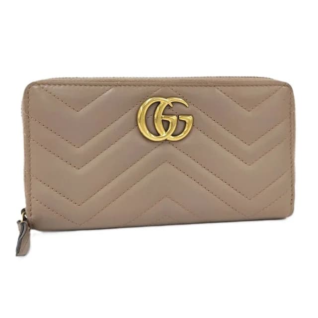 Gucci Zip Around Wallet GG Marmont Leather Pink Beige in Beige Leather from The Reluxe, photo 1 of 1