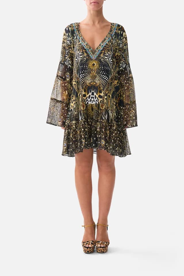 Camilla eBoutique A-LINE GATHERED PANEL DRESS FELINE FOLKLORE, image 1 of 1 from CAMILLA