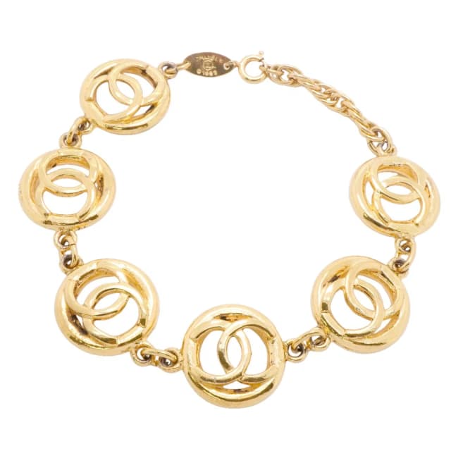 Chanel Bracelet Vintage CC Logo Round Circle Gold Plated in Gold from The Reluxe, photo 1 of 1
