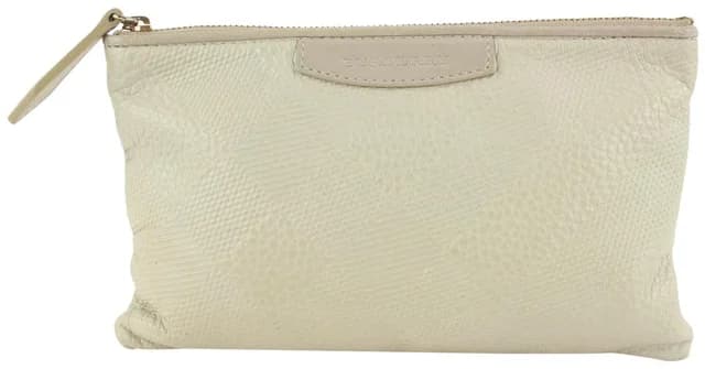 Burberry Ivory Check Embossed Toiletry Cosmetic Pouch in White Leather from Bagriculture, photo 1 of 1