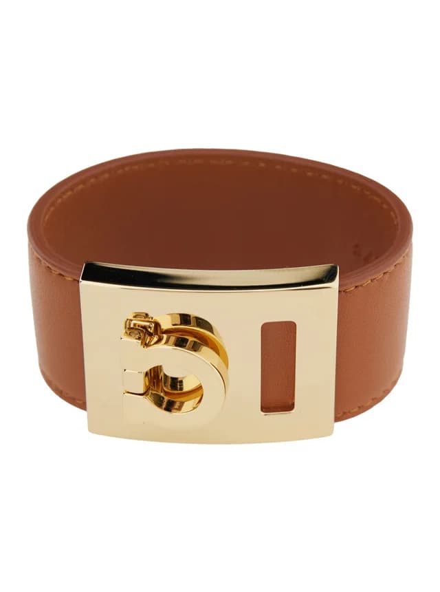 Ferragamo Gancini Bracelet — Brown Lamb Leather Bracelets in Brown Lambskin from HEWI, photo 1 of 1
