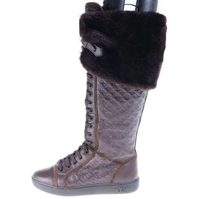 Louis Vuitton Monogram Polka Shearling Paneled Long Boots Flat Shoes in Leather from The Reluxe, photo 1 of 1