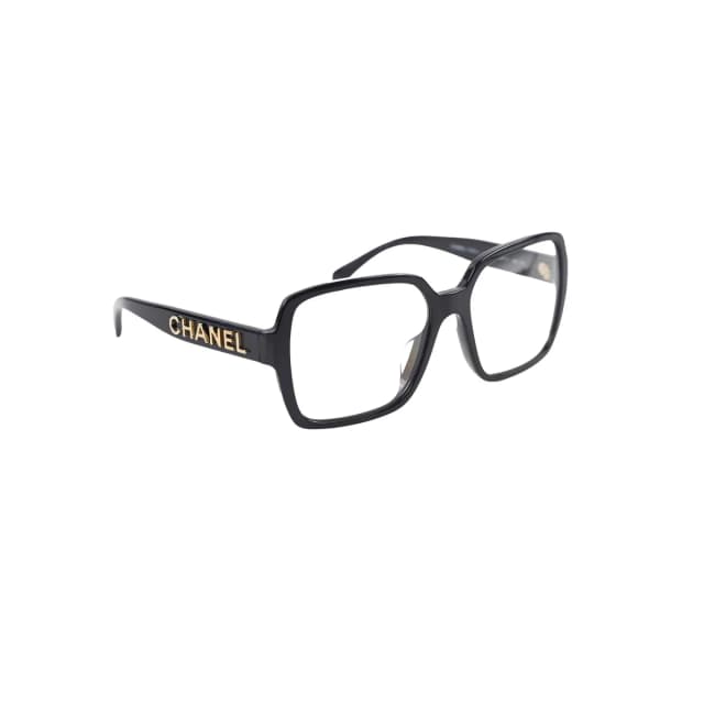 Square Acetate Black Glasses with Chanel Logo (non-prescription lenses) in Black from The Purse Affair, photo 1 of 1