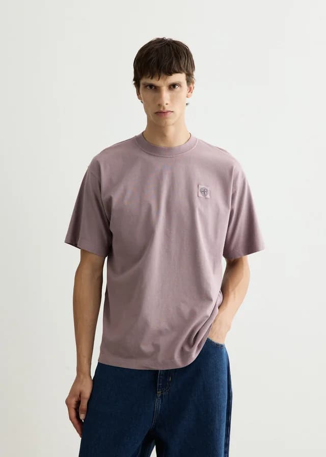 Stone Island Regular Fit Garment Dyed Compass T-Shirt in V008F - PURPLE GREY, image 1 of 1 from Incu