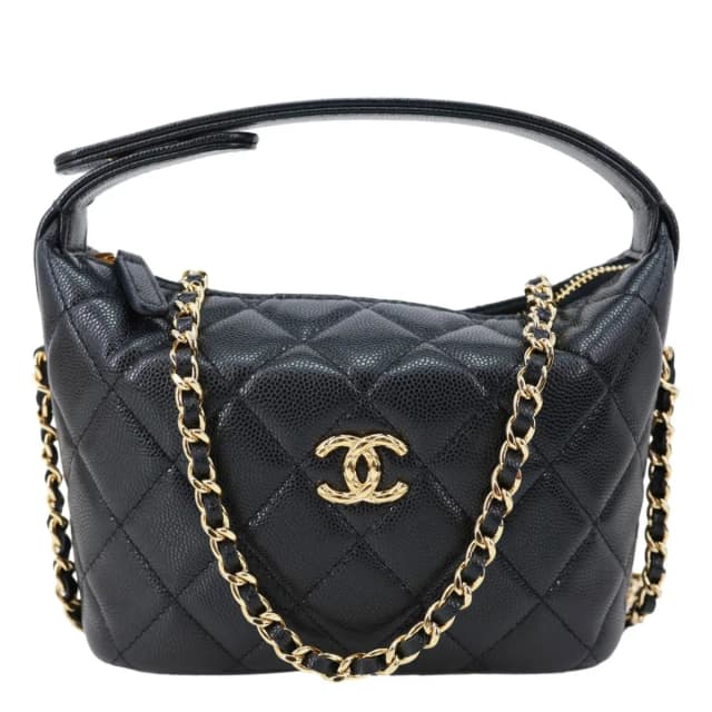 Chanel CC Caviar Leather Clutch with Chain Hobo Bag Black in Black Caviar leather from Dallas Designer Handbags, photo 1 of 1