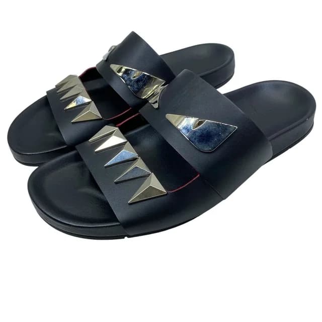 Fendi Monster Slide Sandals Metal Studs Leather Black Silver in Black Leather from The Reluxe, photo 1 of 1