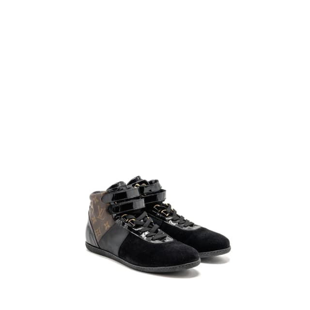 Louis Vuitton Size 38.5 Move UP Sneakers Monogram Canvas/ Suede/ Patent Black GHW in Black Patent leather from EMIER, photo 1 of 1