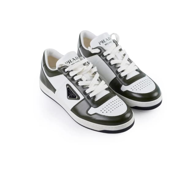 Prada and Green Downtown Sneakers Mens 6.5 in White Leather from The Purse Affair, photo 1 of 1