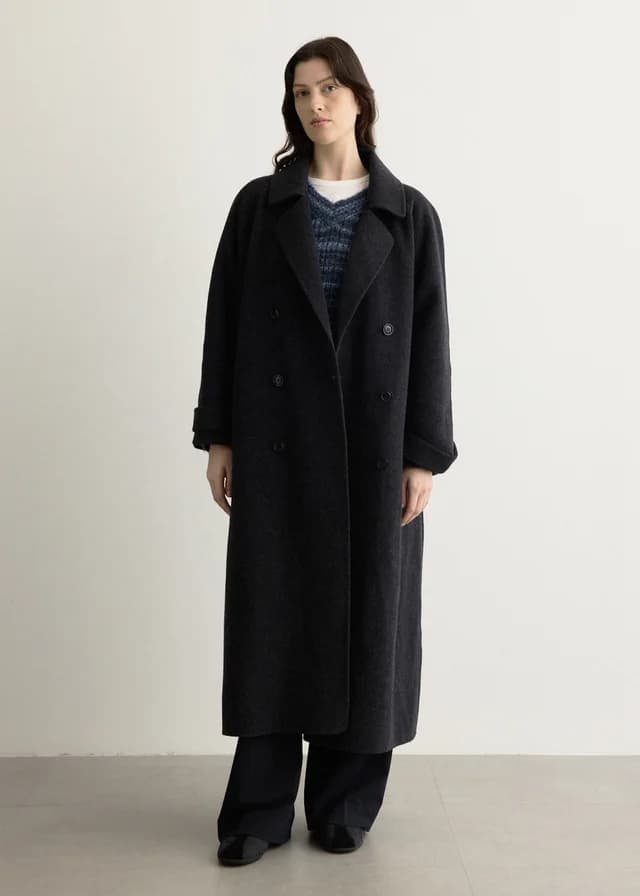 Incu Collection Dawn Wool Trench Coat in BLACK MELANGE, image 1 of 1 from Incu