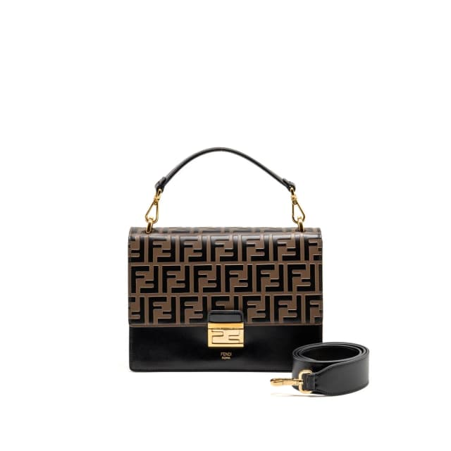 Fendi medium kan I shoulder bag FF embossed calfskin brown/black GHW in Black Calfskin from EMIER, photo 1 of 1