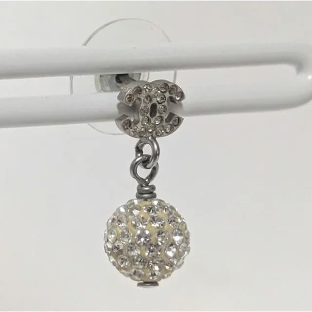 Chanel Single Earring CC Logo Silver Mirror Ball Rhinestone in Silver from The Reluxe, photo 1 of 1