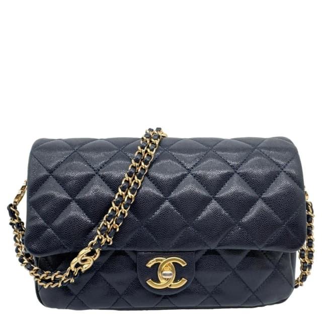 Chanel CC You Flap Small Quilted Caviar Leather Crossbody Bag Navy Blue in Navy Caviar leather from Dallas Designer Handbags, photo 1 of 1