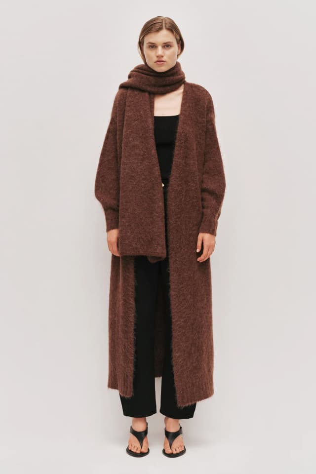 AJE Emory Long Cardigan in DARK CHOCOLATE, image 1 of 1 from Aje