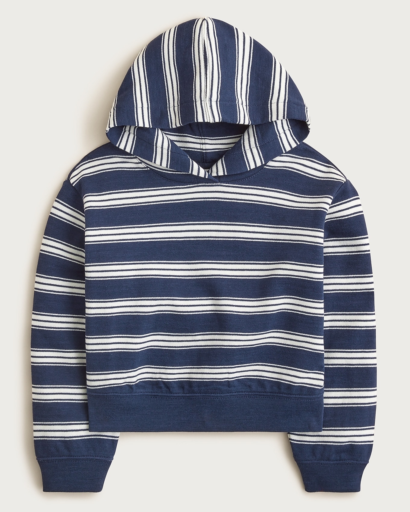 J.Crew Girls' printed crewneck hoodie in DEEP MARINA STRIPE, image 1 of 1 from J.Crew (US)