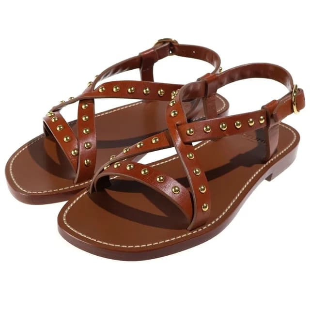 Celine Studded Leather Sandals Shoes Gold Brown in Brown Leather from The Reluxe, photo 1 of 1