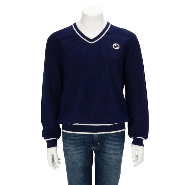 Gucci Knitted GG Logo Patch Sweater L in Navy Wool from Blue Spinach, photo 1 of 1