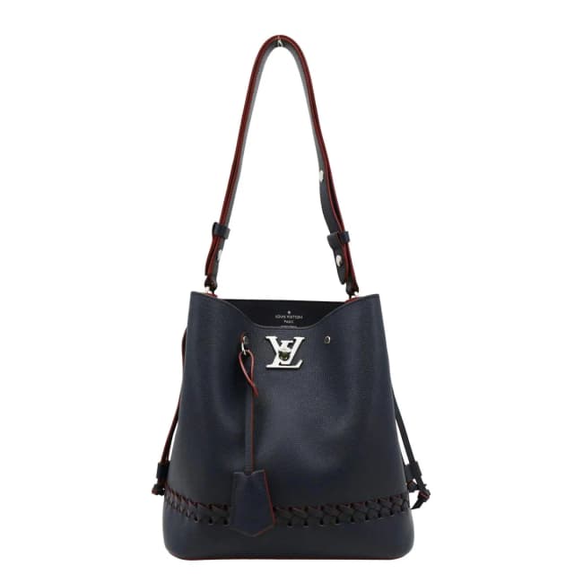 Louis Vuitton Lockme Braided Leather Shoulder Bucket Bag Navy in Navy Leather from Dallas Designer Handbags, photo 1 of 1