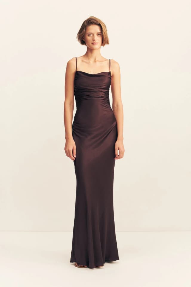 Shona Joy LA LUNE LACE BACK MAXI DRESS - ESPRESSO, image 1 of 1 from Shona Joy