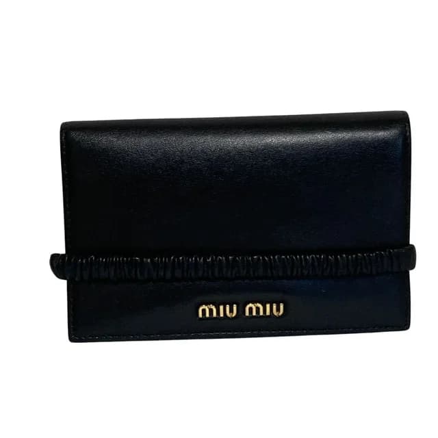 Miu Miu Leather Bifold Wallet with Band Black in Black Leather from The Reluxe, photo 1 of 1