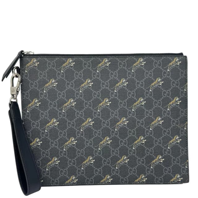 Gucci Tiger Print GG Supreme Canvas Clutch Bag Black 575136 in Black Canvas from Dallas Designer Handbags, photo 1 of 1
