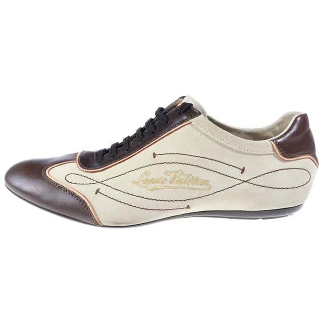 Louis Vuitton Logo Embroidery Lace-up Low-Top Sneakers Ivory Brown in Brown from The Reluxe, photo 1 of 1