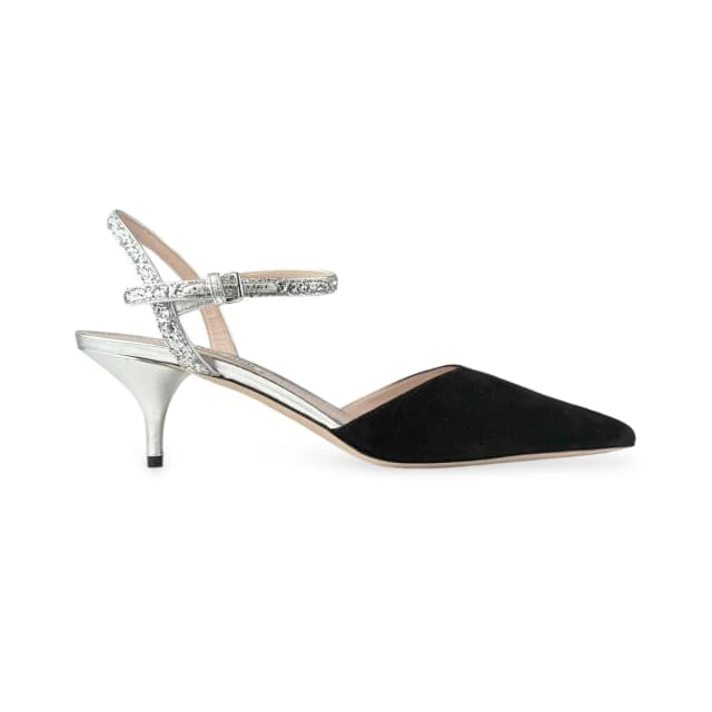 Miu Miu & Silver Glitter Point-Toe Pumps in Black Suede from Designer Archives, photo 1 of 1