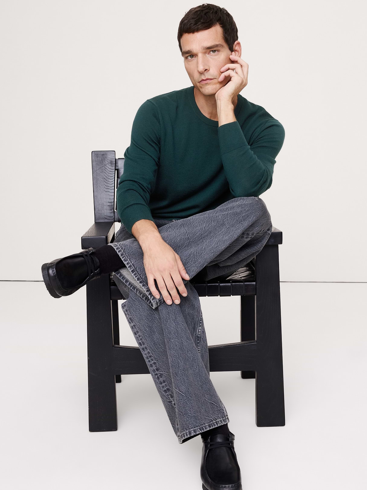 Banana Republic Merino Crew-Neck Sweater in Storm Slate Green, image 1 of 1 from Banana Republic (US)