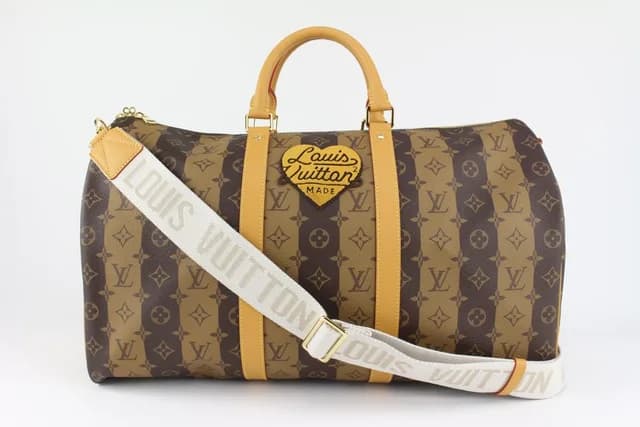 Louis Vuitton Virgil Abloh Nigo LV2 Reverse Monogram Stripe Keepall Bandouliere 126L in Canvas from Bagriculture, photo 1 of 1