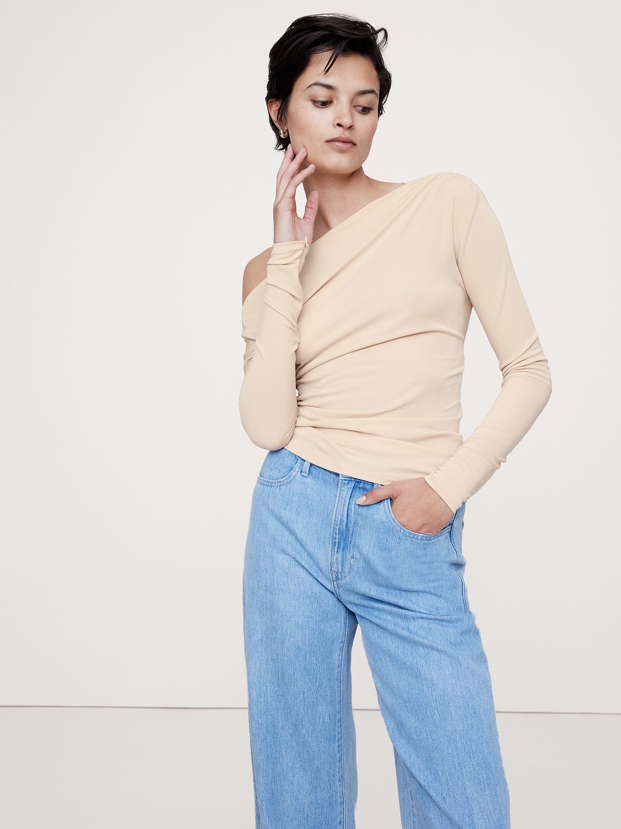 Banana Republic Crepe Knit Twisted Long-Sleeve Top in Prosecco, image 1 of 1 from Banana Republic (Canada)