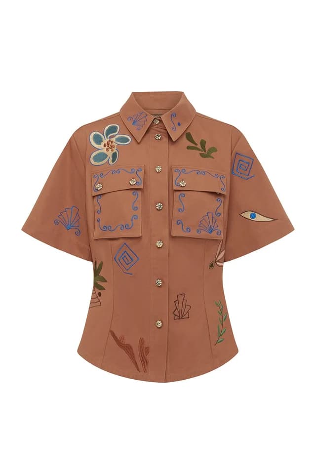 2504 - RESORT 26 DUSTY EMBROIDERED FITTED SHIRT, image 1 of 1 from Alemais