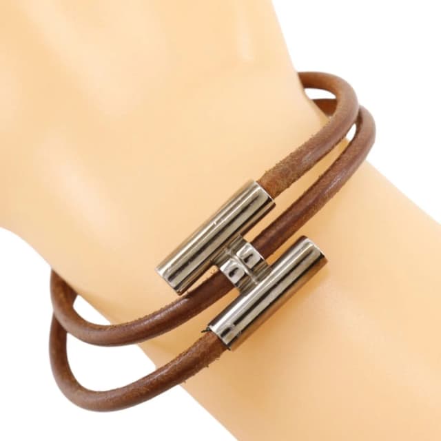 Hermès Tournis Tresse Leather Brown Silver Bracelet in Brown Leather from The Reluxe, photo 1 of 1