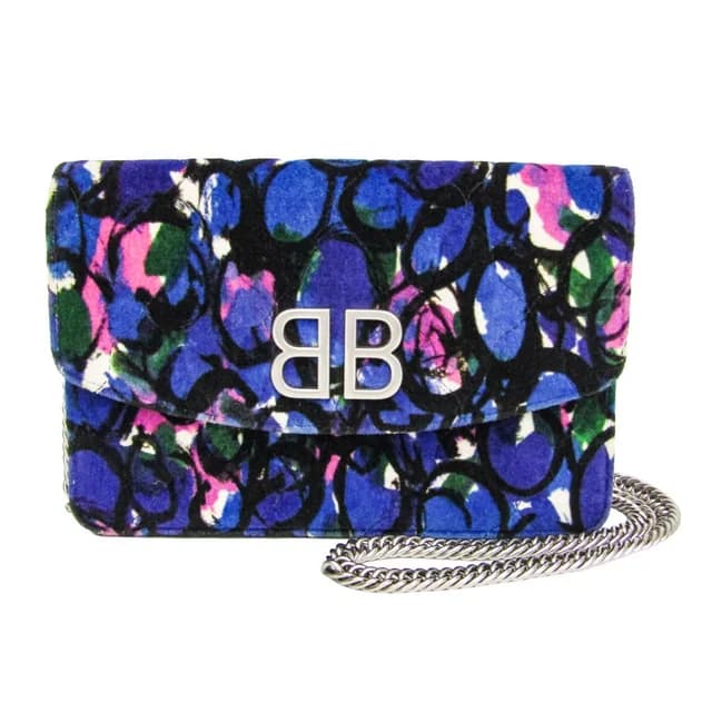 Balenciaga Flower Quilting 561507 Women's Velvet Chain/Shoulder Wallet Blue,Pink,Purple in Blue/Pink/Purple Velvet from Elady, photo 1 of 1