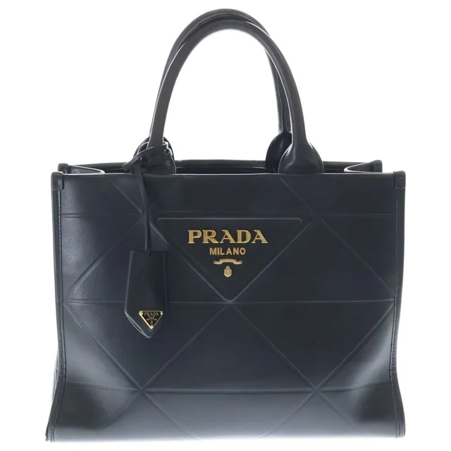 Prada Symbol Stitch Small 2-Way Shoulder Bag Black Leather Gold in Black Leather from The Reluxe, photo 1 of 1