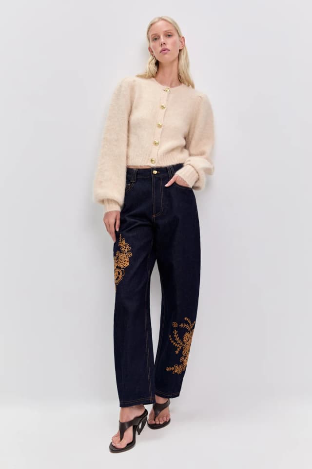 AJE Renee Fluffy Cardigan in STONE, image 1 of 1 from Aje