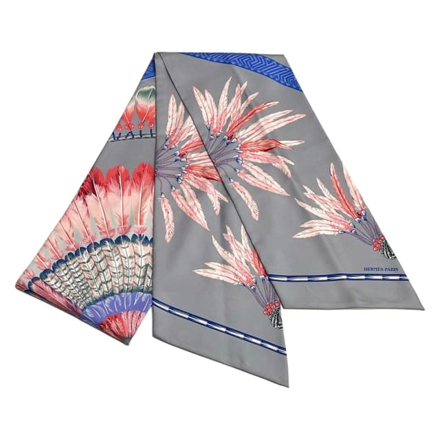 Hermès Scarf Maxi Twilly Gray Blue Pink Ribbon in Blue from The Reluxe, photo 1 of 1