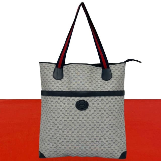 Gucci Vintage Sherry Line Micro GG Logo Leather Tote Shoulder Bag Navy in Navy Leather from The Reluxe, photo 1 of 1