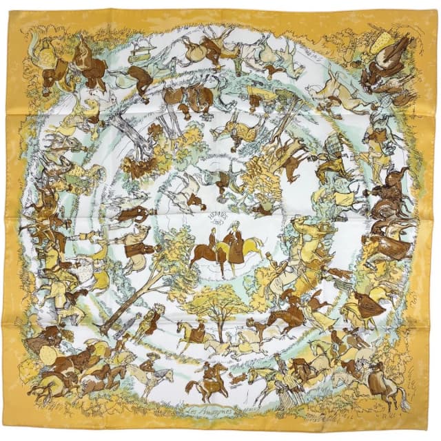 Hermès Carre 90 les Amazones Scarf on Horseback Silk Yellow Multicolor in Yellow Silk from The Reluxe, photo 1 of 1