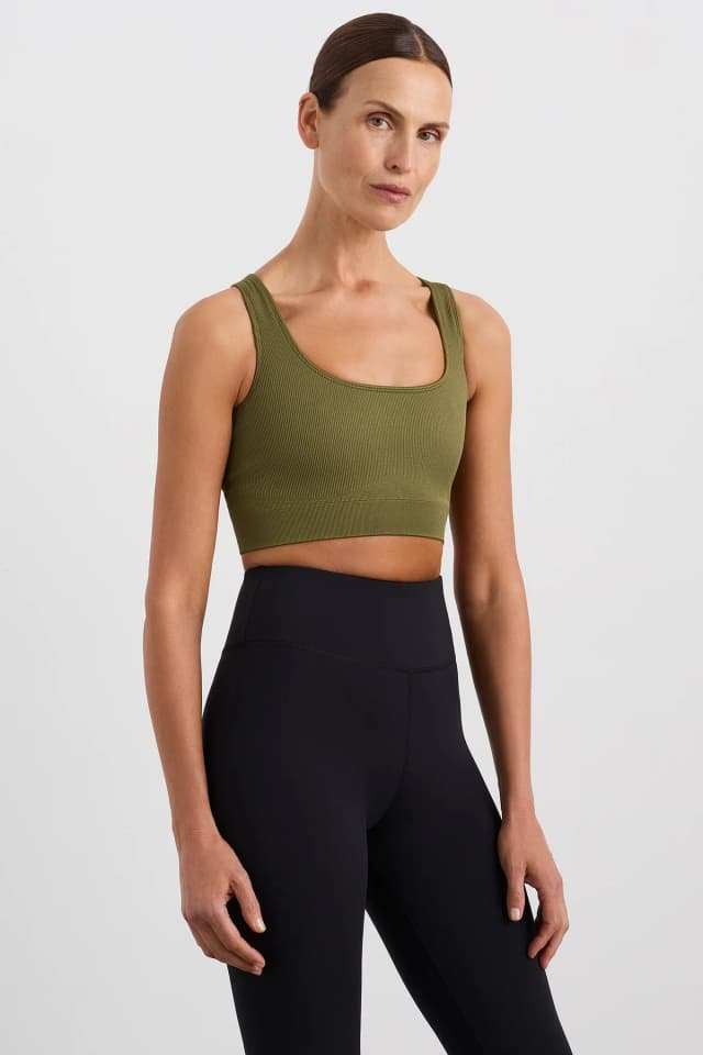 Athletica Seamless Crop 331 in DEEP KHAKI, image 1 of 1 from Aje