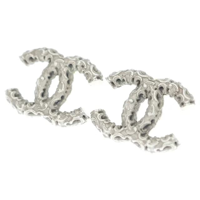 Chanel CC Logo Stud Earrings Silver in Silver from The Reluxe, photo 1 of 1