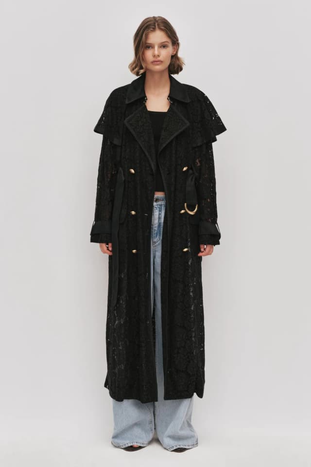 AJE Mystic Lace Trench in BLACK, image 1 of 1 from Aje