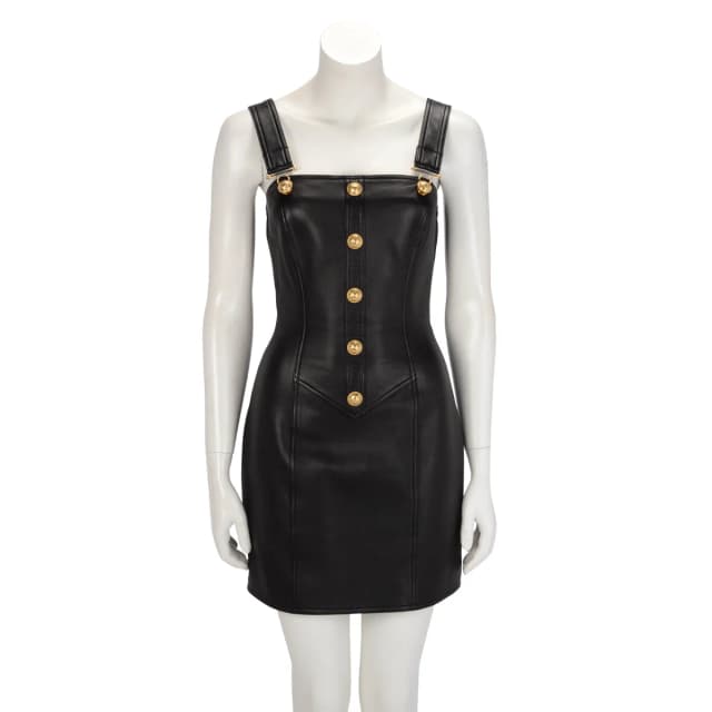 Balmain Pinafore Mini Dress FR 38 in Black Lambskin from Blue Spinach, photo 1 of 1