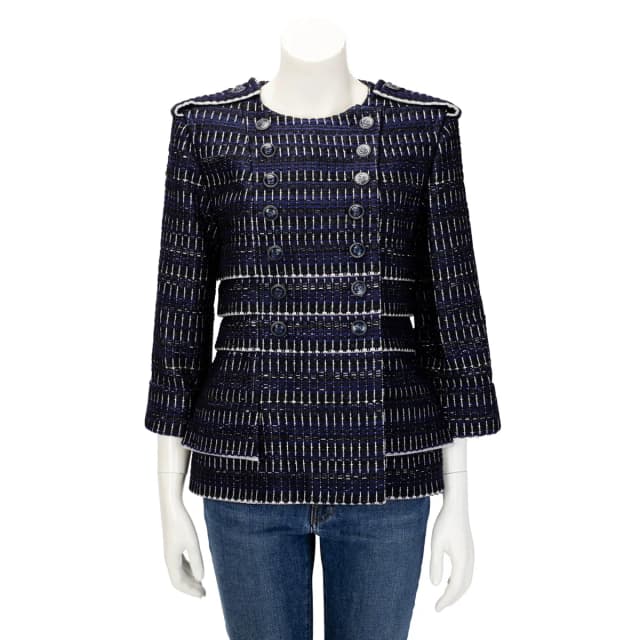 Chanel Striped Tweed Military Style Jacket FR 42 in Blue & Black Tweed from Blue Spinach, photo 1 of 1