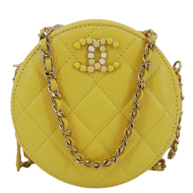Chanel Crystal CC Round Quilted Caviar Leather Chain Crossbody Bag Yellow in Yellow Caviar leather from Dallas Designer Handbags, photo 1 of 1
